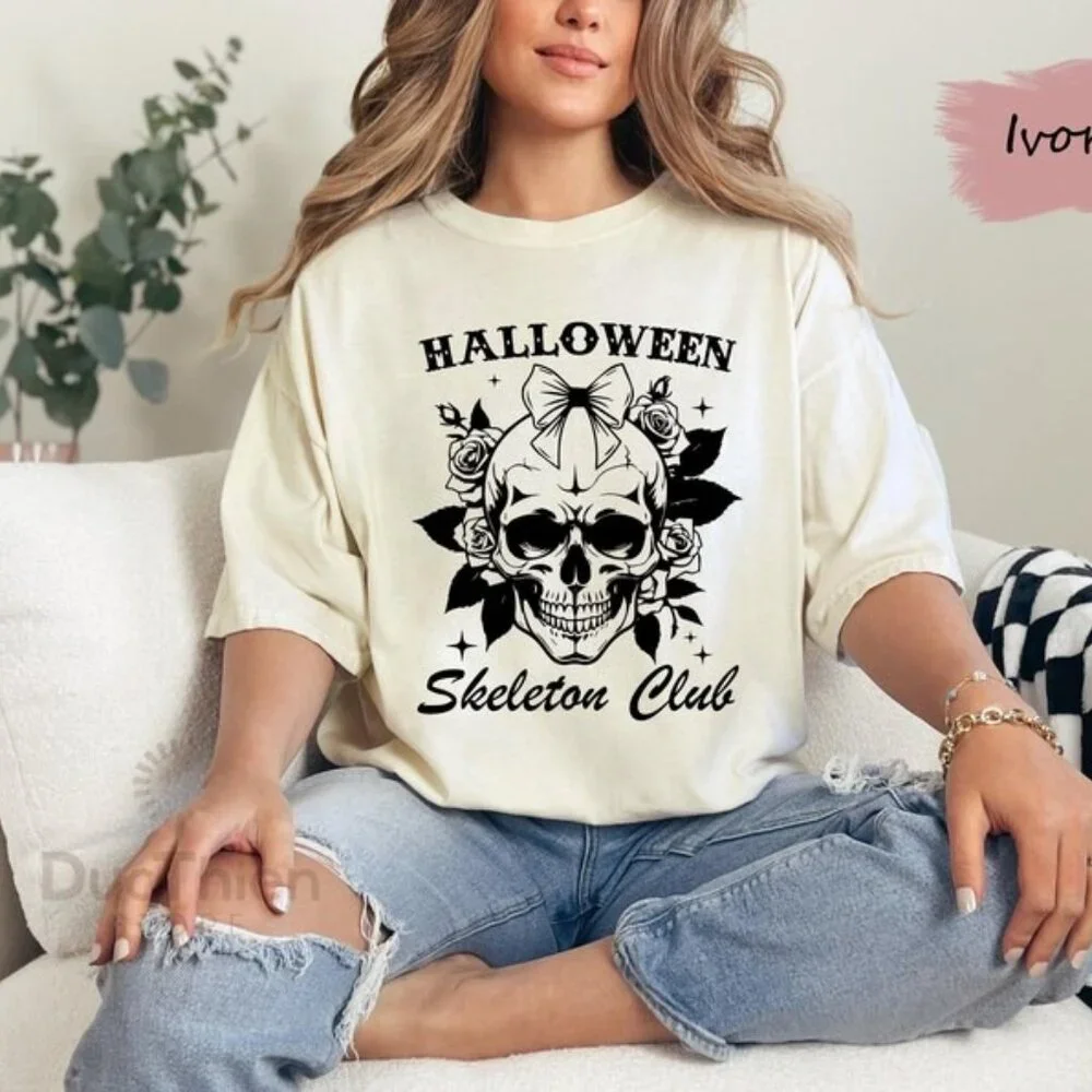 Scary Skeleton Social Club T-Shirt, Coquette Halloween Shirt, Halloween Shirts - Picture 1 of 3